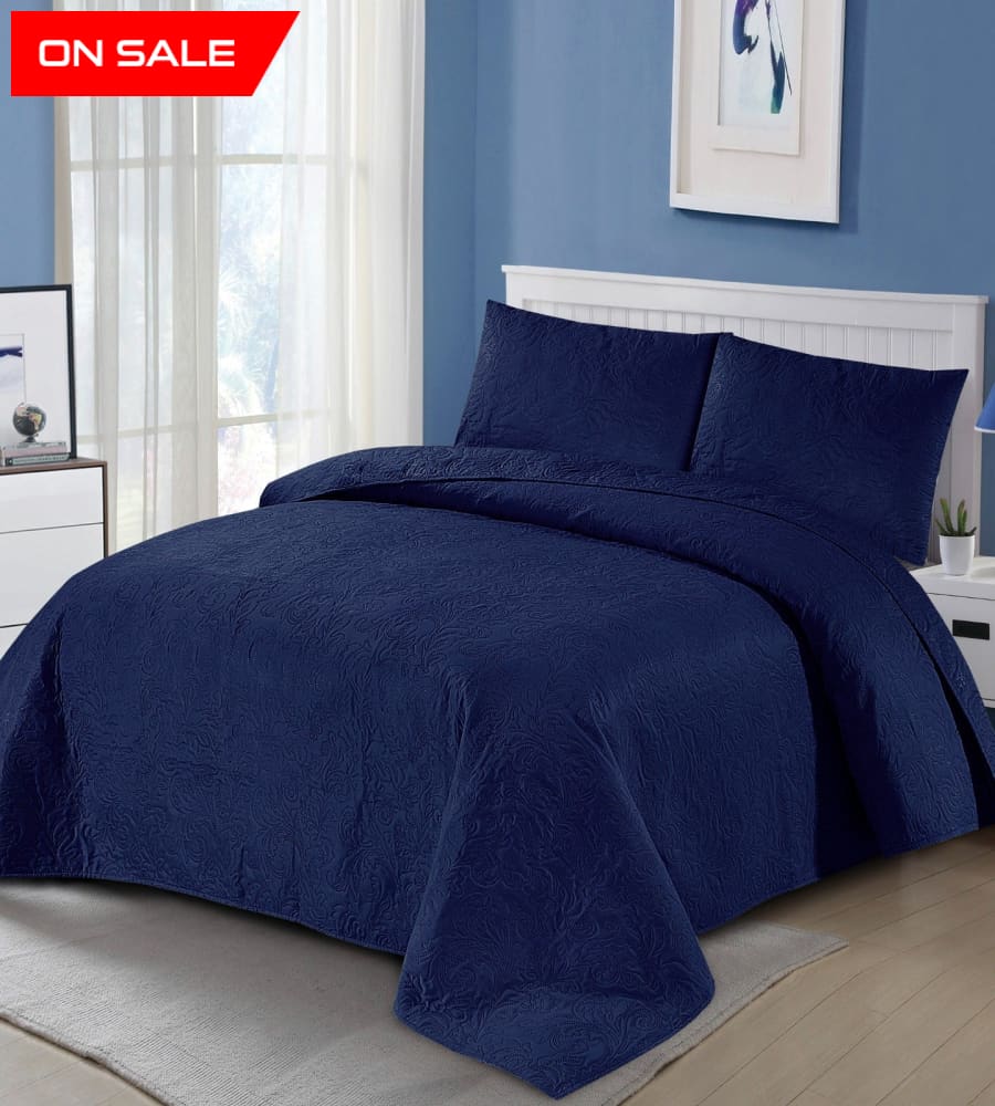 Blue Luxury - Bedspread 3Pc Quilts & Comforters