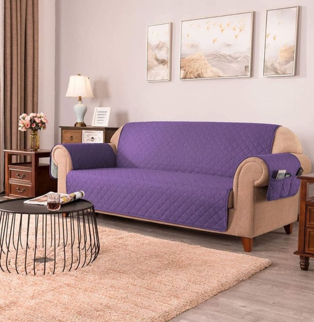 Cotton Quilted Sofa Cover ﹙ Purple ﹚ Quilts & Comforters