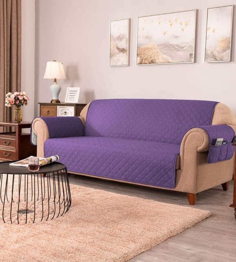 Cotton Quilted Sofa Cover ﹙ Purple ﹚ Quilts & Comforters